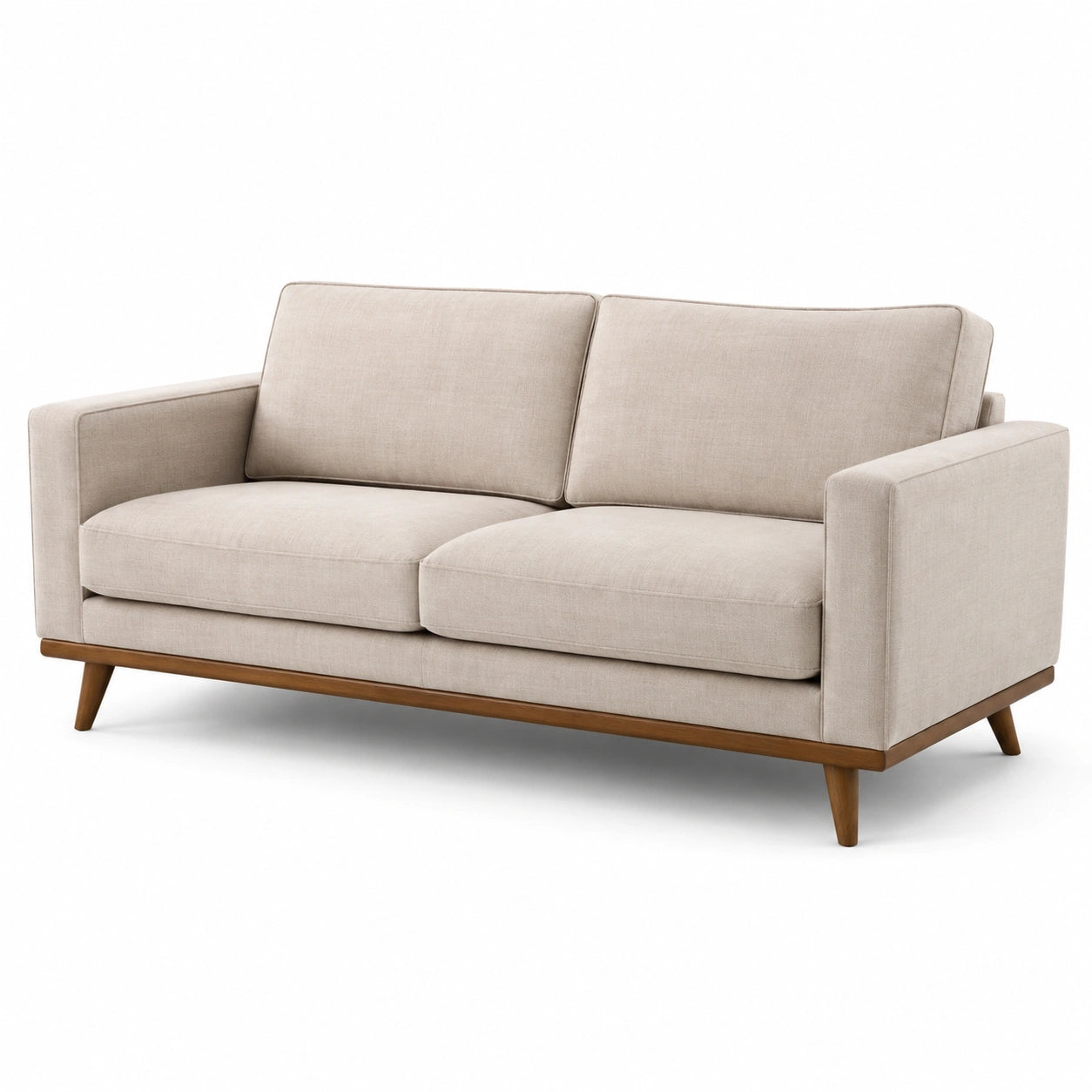 2-Sitzer Sofa Leinenstoff mit Massivholzrahmen Beige