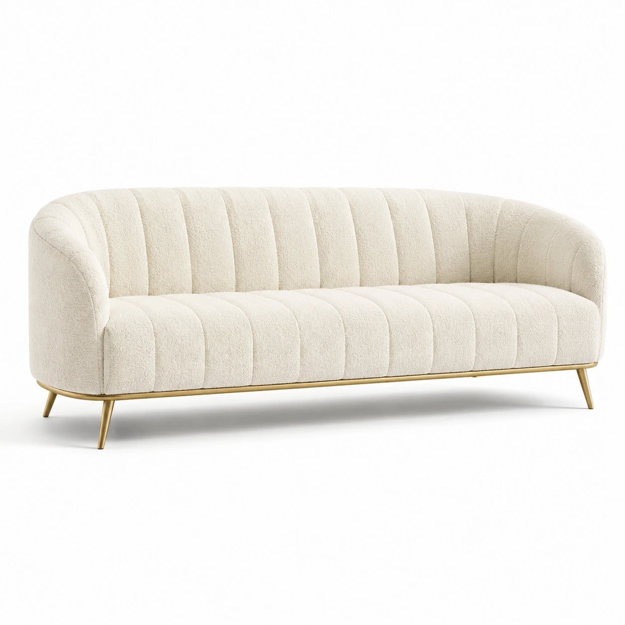 Beige 3-Sitzer Sofa halbkreisförmig mit Bouclé und Metall, 220 cm