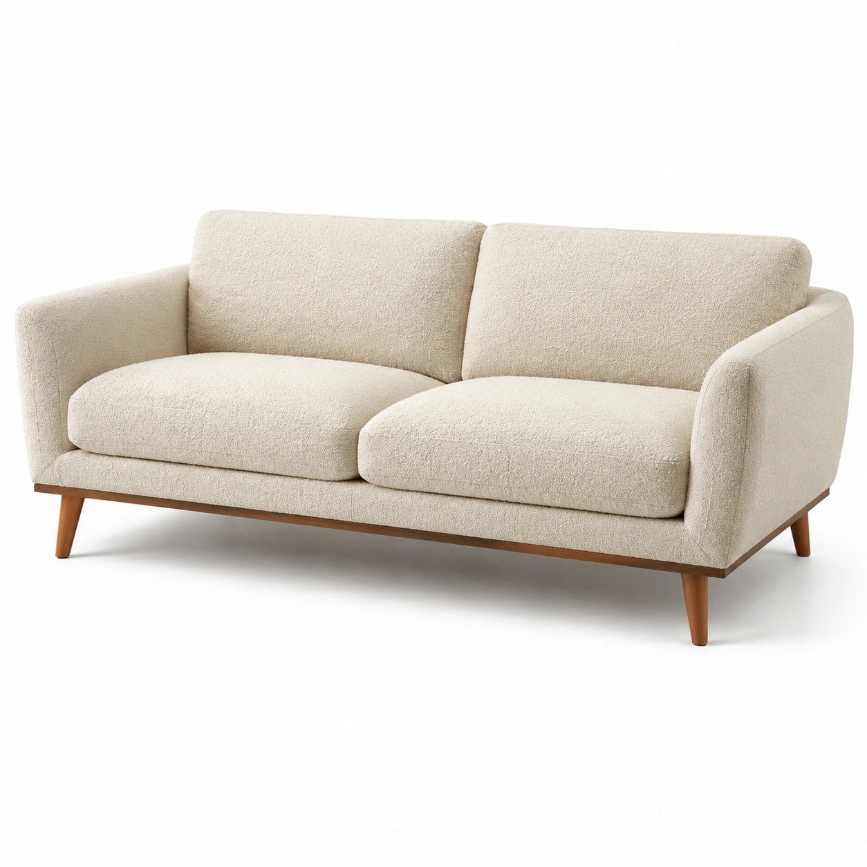 3-Sitzer Sofa aus Bouclé-Stoff mit Holzbeinen, 200x90x80 cm, Beige