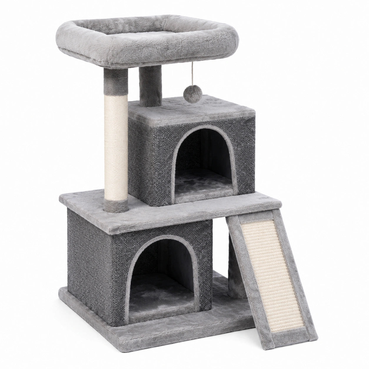 Katzenbaum aus Polyester und Sisal in Hellgrau