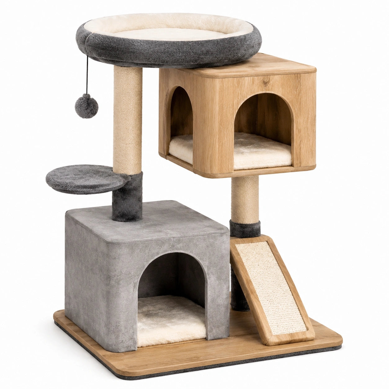 Katzenkratzbaum aus MDF, Sisal und Plüsch, Beige/Grau