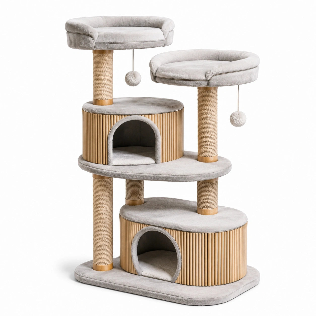 Katzenkratzbaum Plüsch Rattan Hellgrau 140 cm