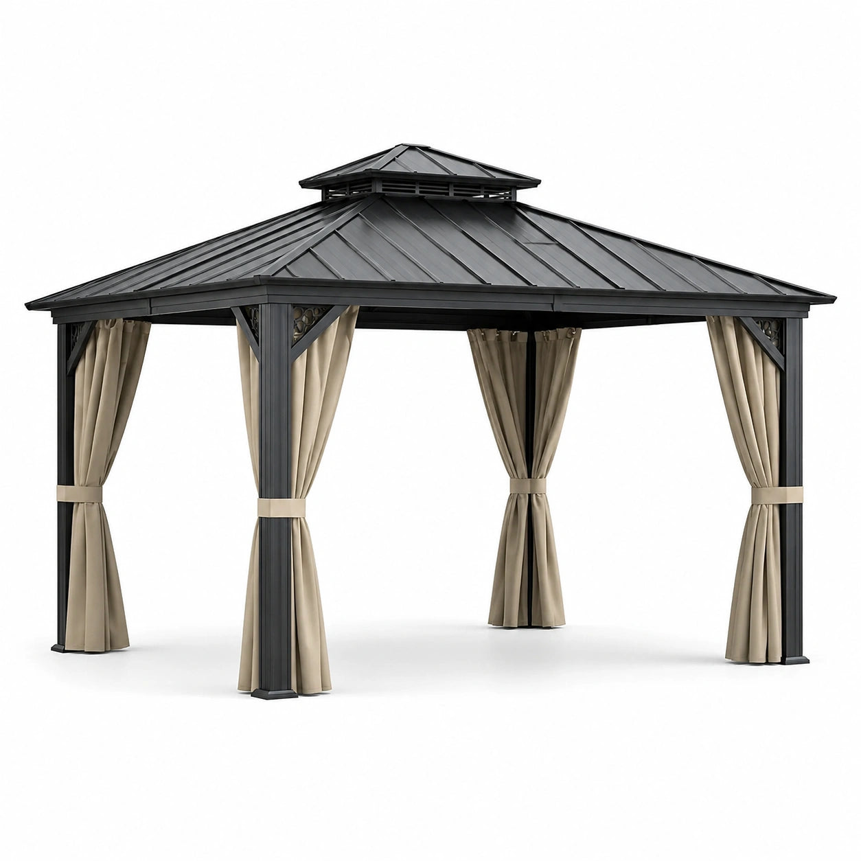 Aluminium Gartenpavillon mit Stahldach Schwarz/Beige 400x300 cm