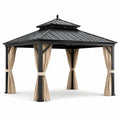 Metall Pavillon mit Vorhängen und Stahldach 300x400cm Schwarz/Beige