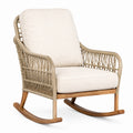 Schaukelstuhl Synthetisches Rattan Beige mit Polyestermischung und Teakholz