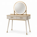 Frisiertisch aus MDF-Holz mit LED-Rundspiegel beige/gold